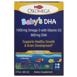 Oslomega Baby`s DHA 1000 мг Omega-3 (DHA800/EPA100)  с витамином D3 (600ЕД) 60 мл